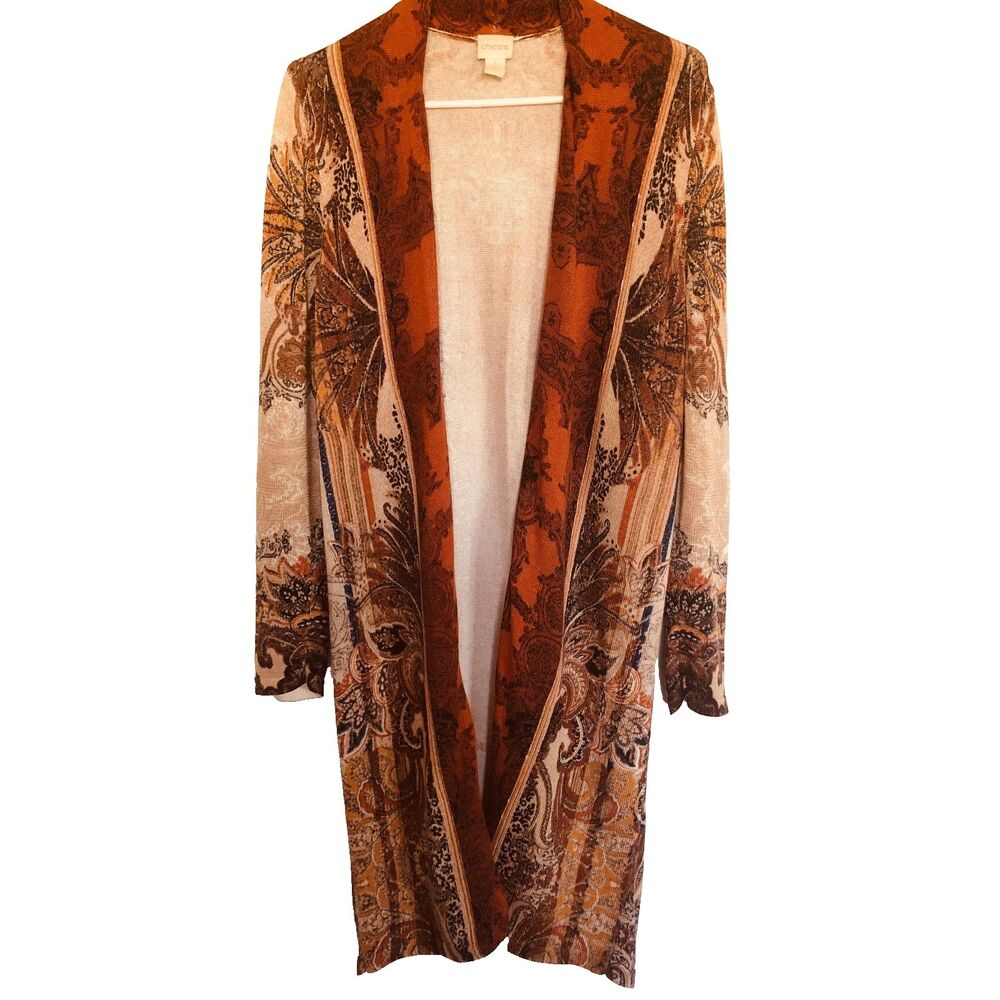 Chico's Regal paisley Open-Front Cardigan Size Med 8/10